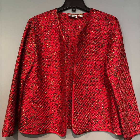 Chico's Red Textured Blazer with Open Front - Picture 9 of 9